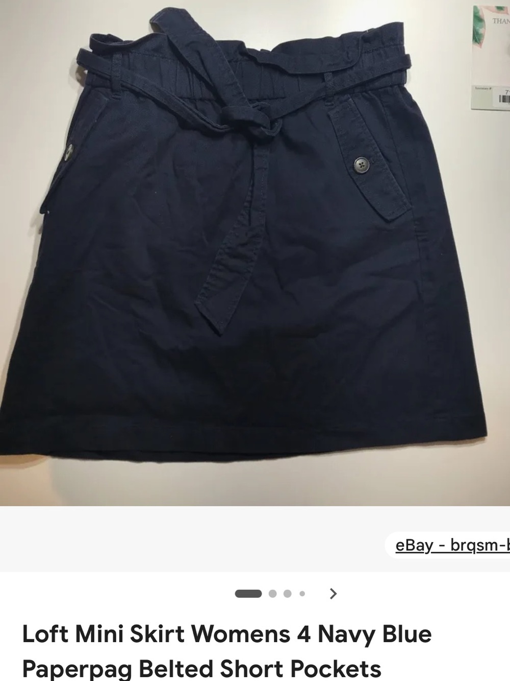 LOFT Navy Paperbag Belted Mini Skirt